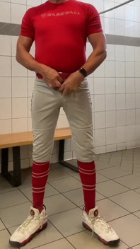 Buff Dilfjockdad87 Edges in the Locker Room in Baseball Gear