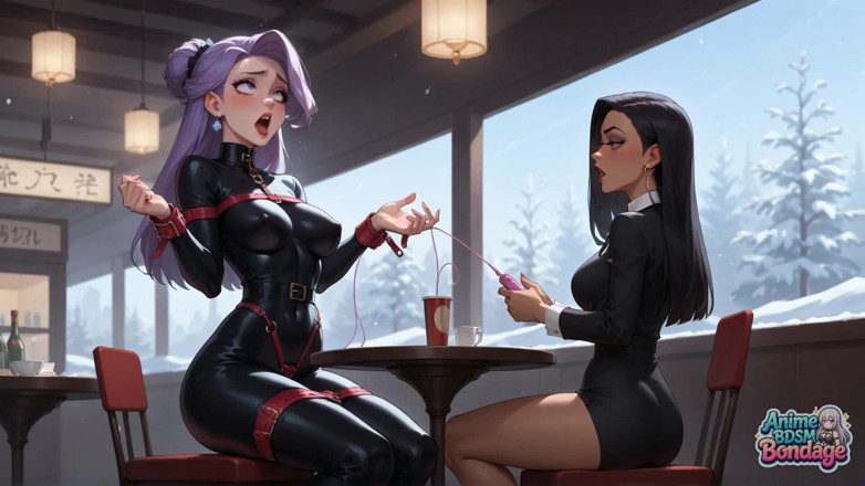 Anime BDSM Bondage: Bound delight, dreifacher strap-on-milch-squirting-hure xXX!