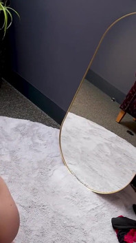 Cute Blonde Amateur Girl with Small Breasts Toys Her Wet Pussy by the Mirror