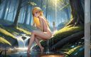 AI Girls: Nude Elf Girl Having Fun in the River