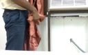 Satin and silky: ऑफिस में ऑरेंज साटन रेशमी पर्दे के साथ हाथों से चुदाई (36)