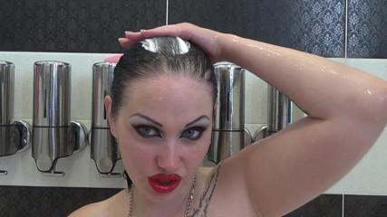 Goddess Misha Goldy: Naughty hair wetting, washing and brushing with sexy make-up JOI