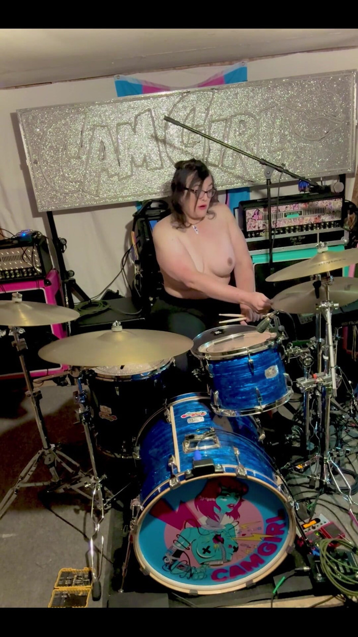 Christi Cream Cake: Topless Tour Kit, This Is Me Showing off the Drum...