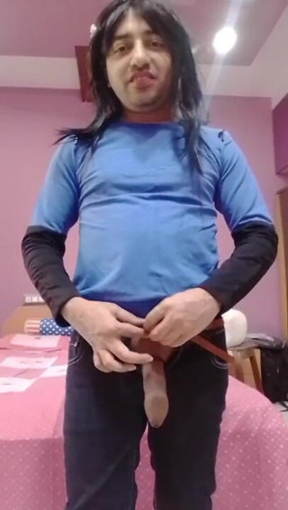 Cute & Nude Crossdresser: Cute sissy crossdresser femboy Sweet Lollipop in her sweet bedroom.