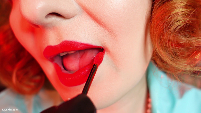 Arya Grander: Lipstick process: ASMR sfw video (Arya Grander) red lips and braces
