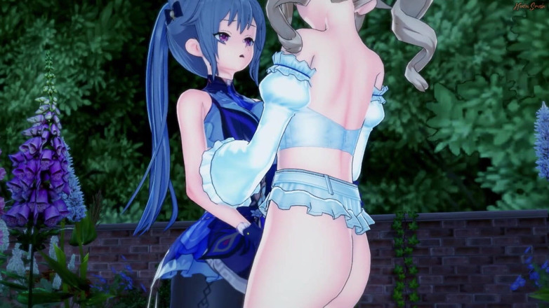 Hentai Smash: L'infermiera carina Barbara viene scopata da Keqing con un dildo...