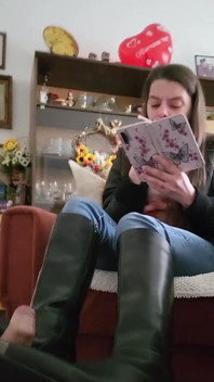 Leather boots on his cock