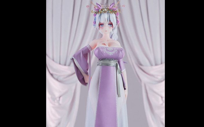 MikuMotion: [mmd] 밝은 달에 보낸 약한 소리, 보라색 고대 한복 크고 드러난 작은 백호