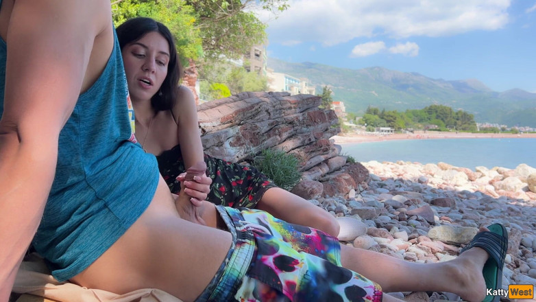 Katty West: Risky Outdoor Dick Flashing on the Beach - I Took His...