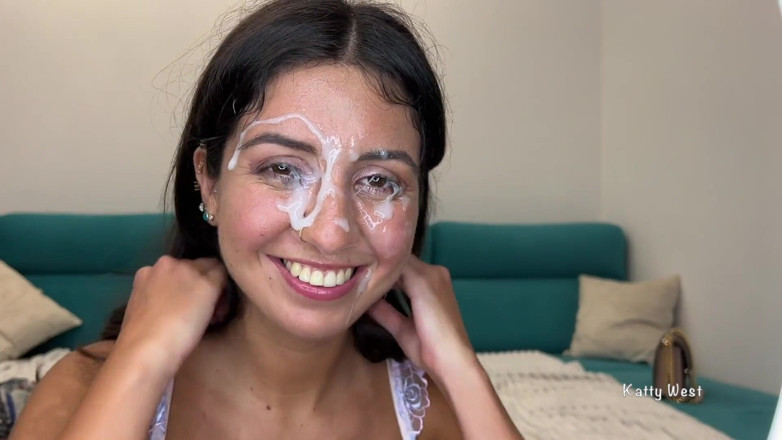 Katty West: Kompilasi pancutan muka. Kompilasi pancutan mani di muka dan mulut