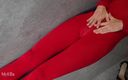 Myella: Roter nylon-catsuit, dusche necken