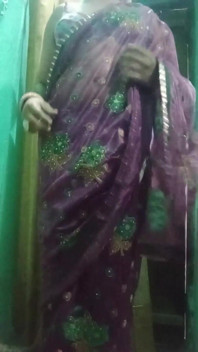 Indian Gay Crossdresser Gaurisissy Showing Her Full Body and Pressing and Playing with Her Big Boobs in Pink Saree