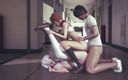 Waifu club 3D: Sınıf arkadaşları üniversite koridorunda üçlü seks yapıyor