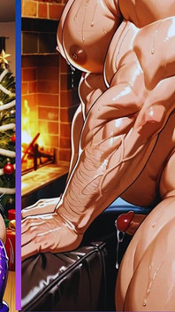 Pulchny gejowski stary facet pokazuje swój wielki, okrągły tyłek, podczas gdy jest przebrany za Świętego Mikołaja.