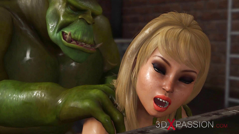3dxpassion: 下水道里的疯狂性爱！性感的金发女郎被一个绿色怪物狠操