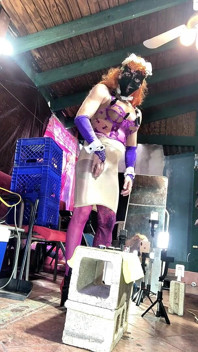 Sexy Shemale in Violet Lingerie Inserting Bottle in His Ass