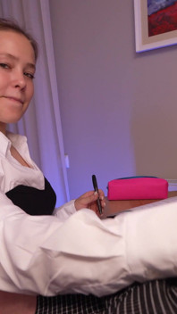 Distracted a Red-haired Schoolgirl From Her Homework and Gave Her a Blowjob Lesson