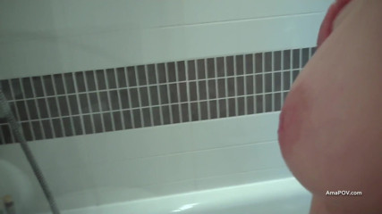 AmaPOV: Nearly caught while I get a BJ in the bathroom