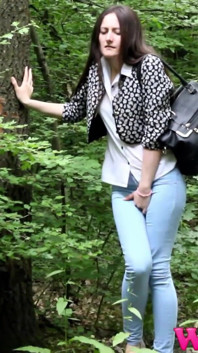 Desperate Girl Full Bladder Pee in the Forest and Empty Herself on the Ground
