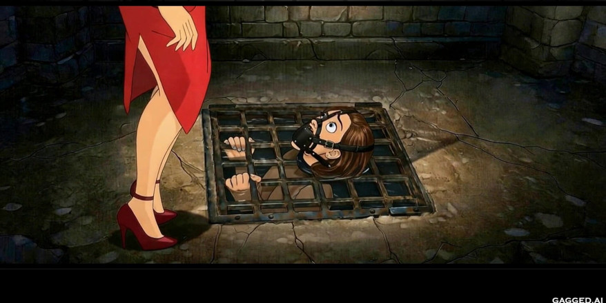 Gagged AI Cartoons: Quý cô mặc đồ đỏ