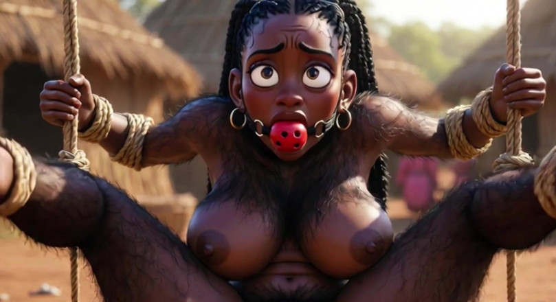 Anime Hentai: African Black Hairy Woman in Bondage - Waiting to Be Fucked...