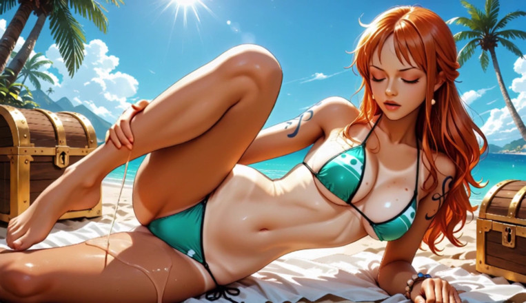 Sdanimacionescol: Nami scopata duro da luffy e zoro - trio sulla spiaggia...