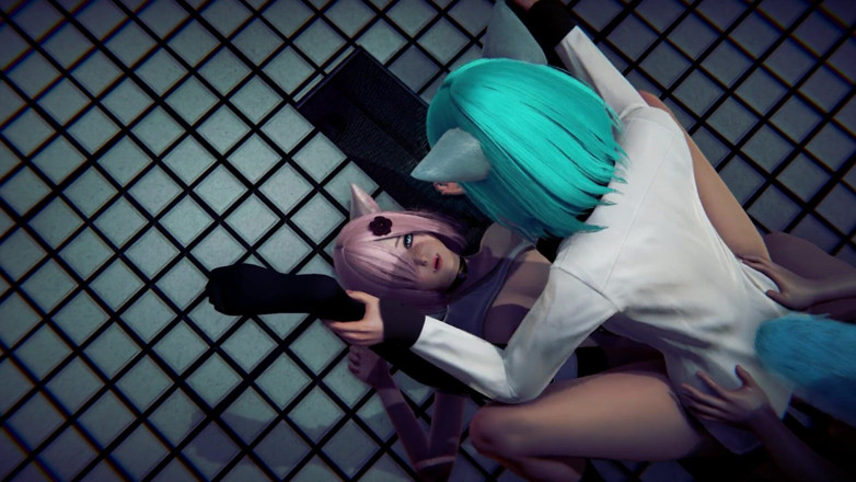 Waifu club 3D: İki neko üniversiteli kızın arasına bir yarak koydu
