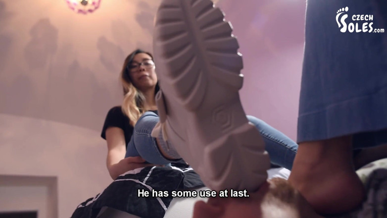 Czech Soles - foot fetish content: Indecent handyman learns his lesson below their 4 dominant feet