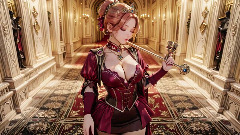 Seraphina Vale: Красная королева на Золотом Троне! Глубокое платье из Velvet, ленивый отдых на подбородке и взгляд, который запирается на вас. Она - правитель или добыча?