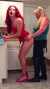 Red Dress Sissy Dominated by Woman