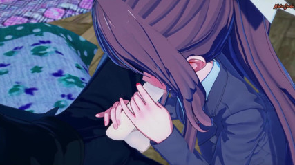 Hentai Smash: Monika swallows a load of cum before getting fucked doggystyle -...