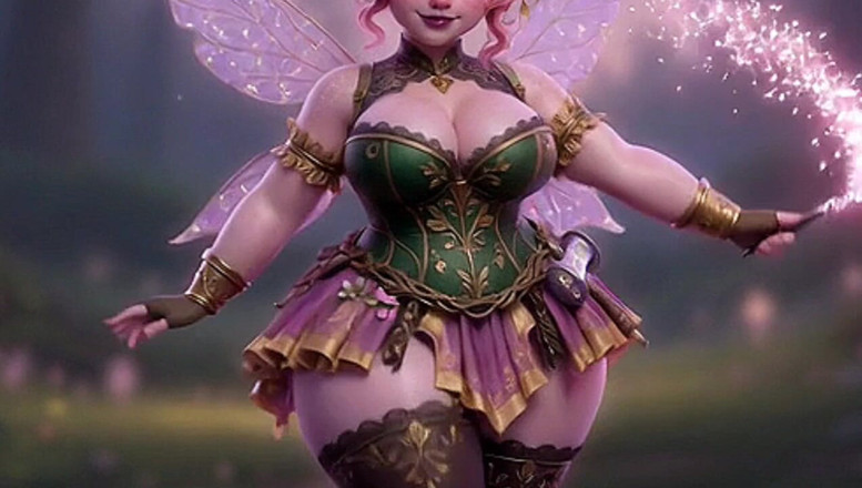 Animate golden: Zână roz thicc scuturând un cur masiv cu baghetă magică