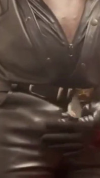 Leather Muscle Dad Smoking Solo Cock Scene