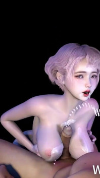 3D süße dünne asiatische schlampe mit sexy kurzen rosa haaren