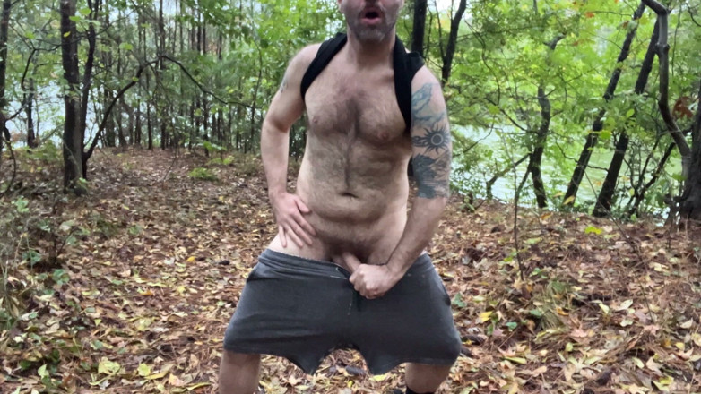 Hairy Wolfe: Handsome Buddy Jerking off by the Lake at His Local...
