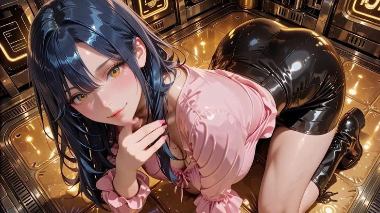 Seraphina Vale: Dea dagli occhi dorati dai capelli blu in camicetta di...
