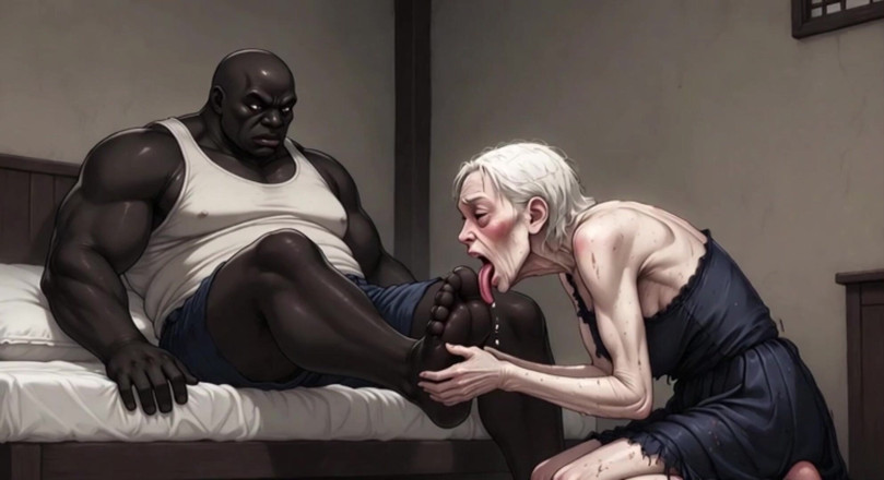 YOUR BEST FANTASY: Esclava abuela de 90 años lamiendo pies de hombre negro gigante -...