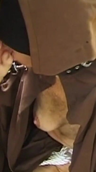 Mature MILF in Monk Robes Sucks Cock Blindfolded Outdoors