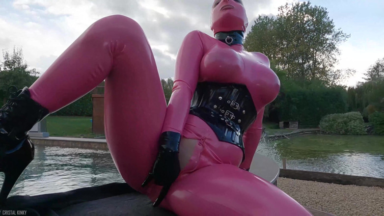 Cristal Kinky: Cristal Kinky Pink Rubber Doll Getting Fucked Outdoors POV