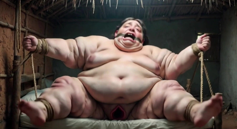Anime Hentai: Zoufalá SSBBW v provazovém otroctví - kapající tlustá široká kundička