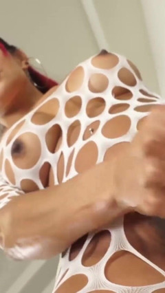 TRANSEROTICA busty trans Club Foxxy masturbates cock solo