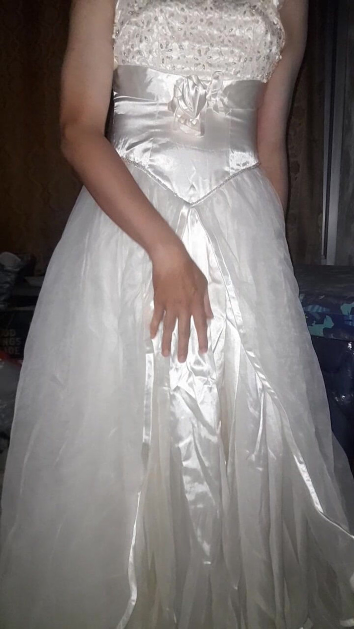 Naomisinka: Cum Flows on Satin Wedding Dress