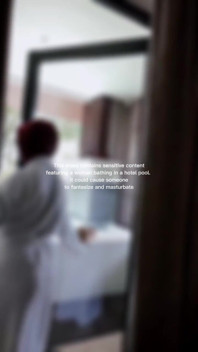 Woman Hijab Bathing Naked in an Open-air Hotel Pool