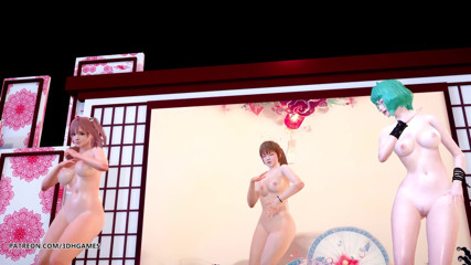 3D-Hentai Games: ММД сексуальный танец обнаженной сучки в маске, Хонока, Кацуми, Тамаки. Горячий танец DOA