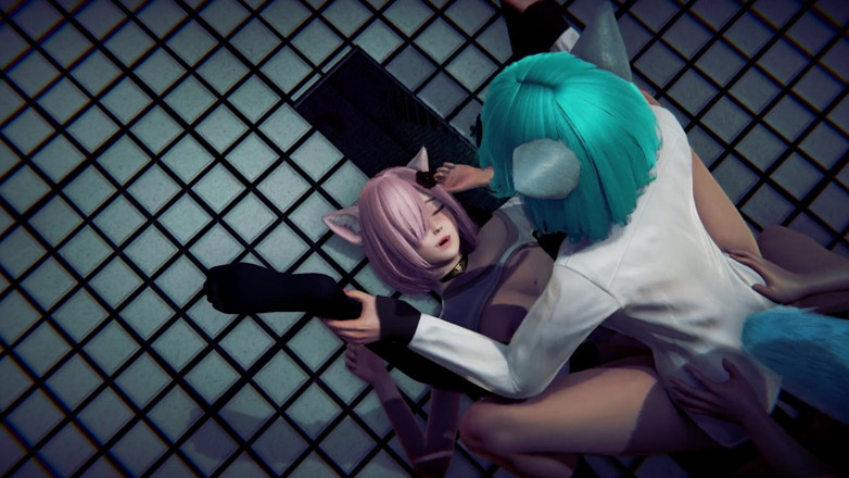Waifu club 3D: Поместил член между двумя неко студентками