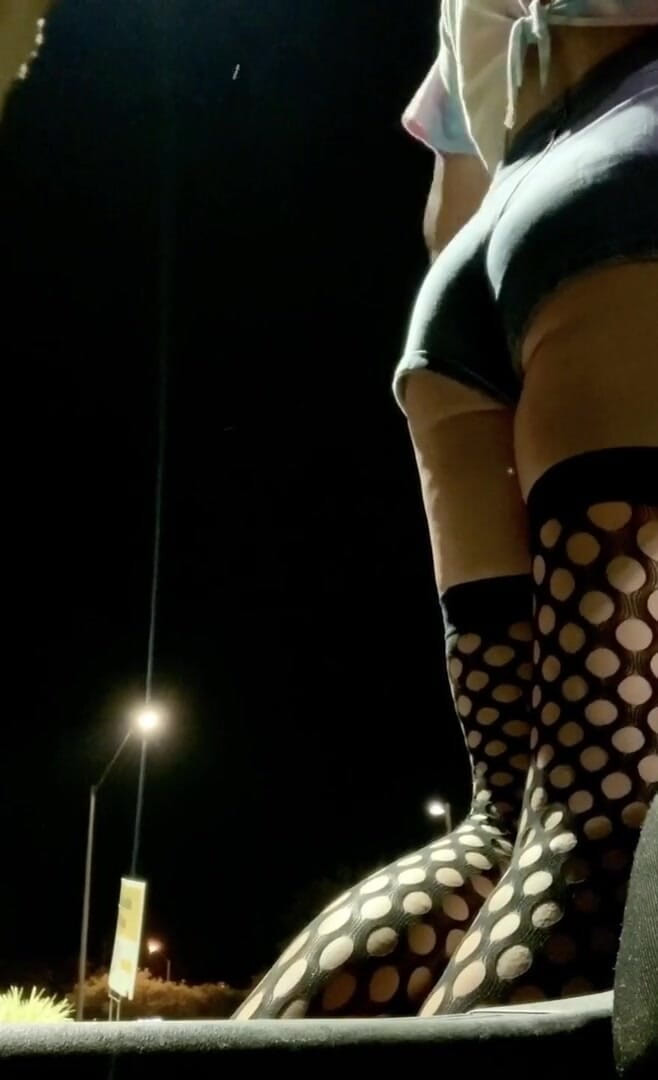 CindieLove: Sexy ass tight jean shorts and fishnets on outdoor display...