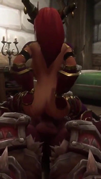 Redhead Elf smashed by an Orc Warlord: Warcraft Parody