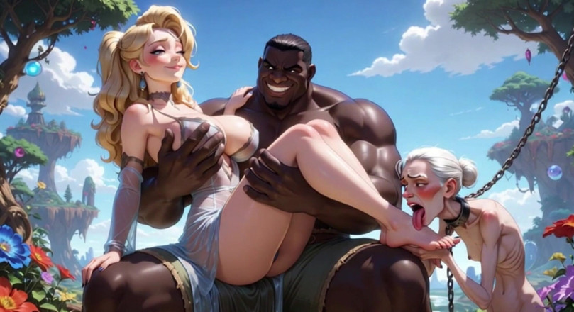 Anime Hentai: Old Granny Humiliated Licking Young Woman Feet - Sitting on Muscular...