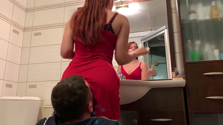 Petite Princesses Femdom: Mistress Sofi in red dress use chair slave - ignore facesitting...