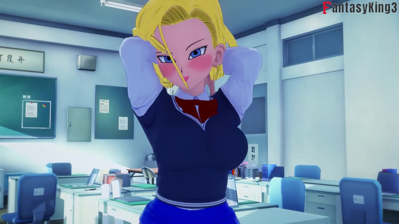 Fantasy king: Android 18 üniversitede Gohan için dans ediyor - dragon ball zex serisi